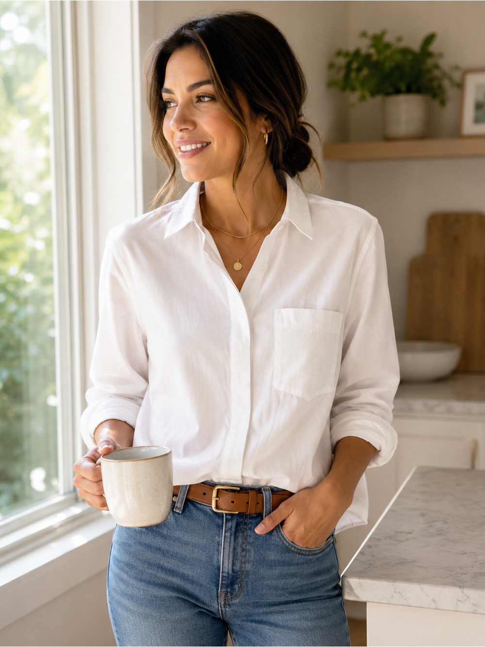 H&M Women’s Classic Cotton Blend White Button-Down Shirt - Size 12